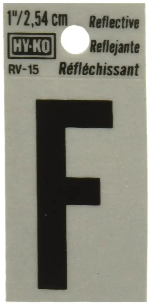 1-1/4" BEND AND PEEL BLACK ON SILVER REFLECTIVE LETTER F HY-KO - RV-15/F