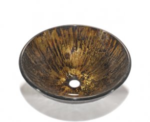 16" X 16" X 6.5" HANDCRAFTED TEMPERED GLASS SINK, RIVER ROCKS - AS 907