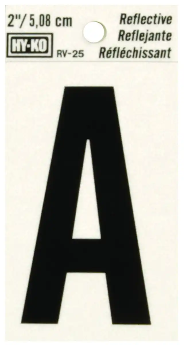 2" BEND AND PEEL BLACK ON SILVER REFLECTIVE LETTER A HY-KO - RV-25/A