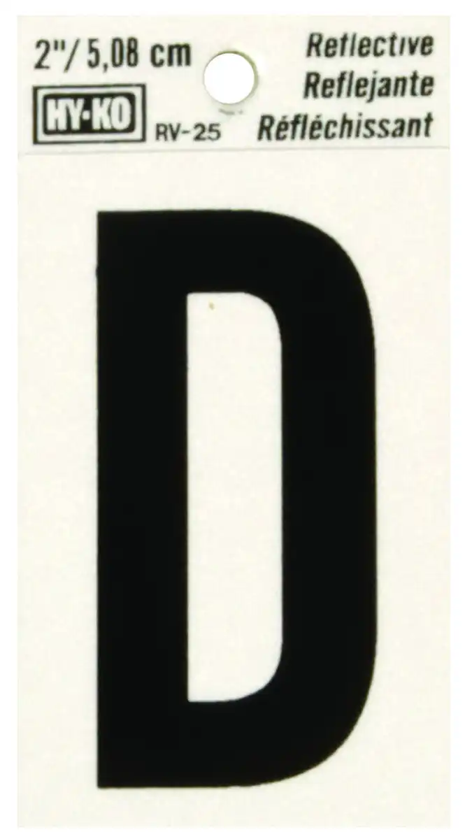 2" BEND AND PEEL BLACK ON SILVER REFLECTIVE LETTER D HY-KO - RV-25/D