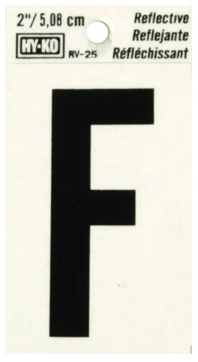 2" BEND AND PEEL BLACK ON SILVER REFLECTIVE LETTER F HY-KO - RV-25/F