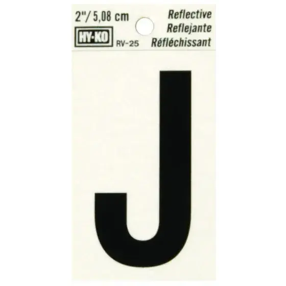 2" BEND AND PEEL BLACK ON SILVER REFLECTIVE LETTER J HY-KO - RV-25/J