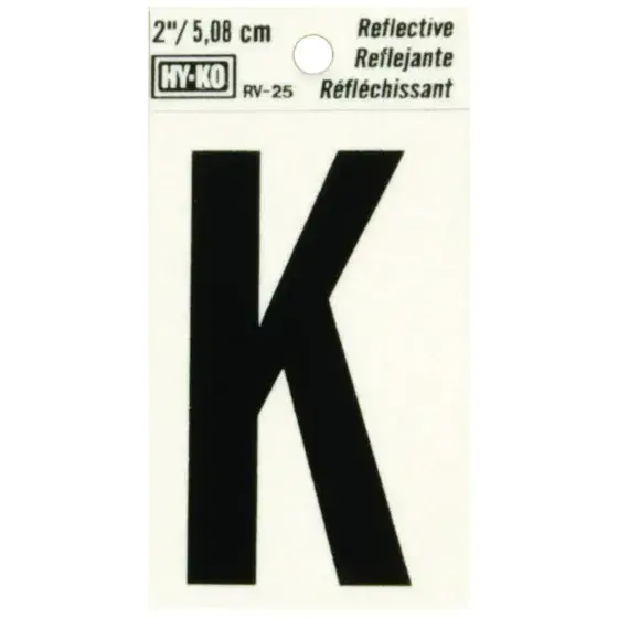 2" BEND AND PEEL BLACK ON SILVER REFLECTIVE LETTER K HY-KO - RV-25/K