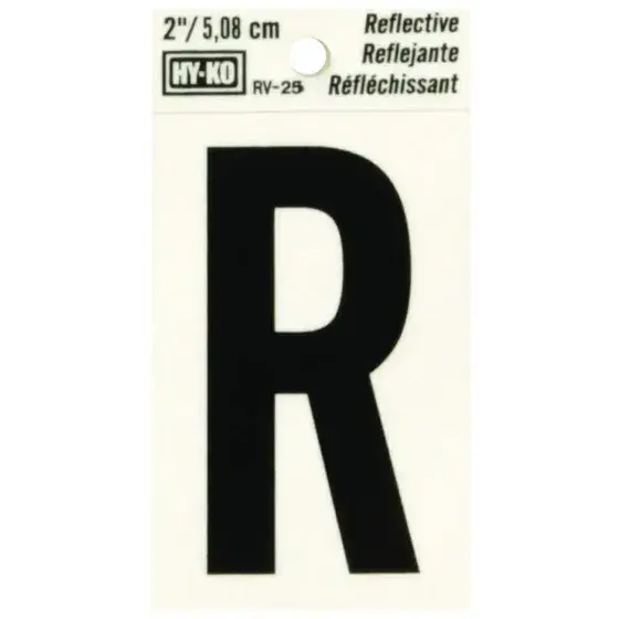 2" BEND AND PEEL BLACK ON SILVER REFLECTIVE LETTER R HY-KO - RV-25/R