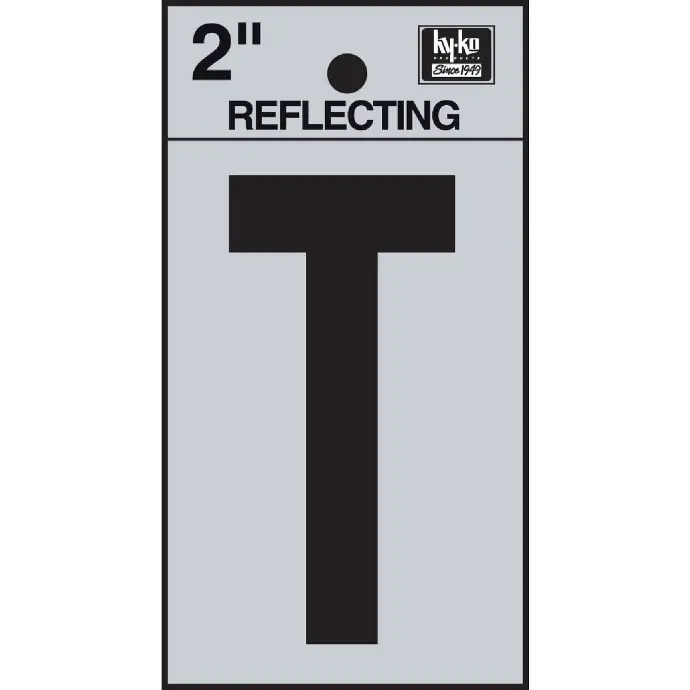 2" BEND AND PEEL BLACK ON SILVER REFLECTIVE LETTER T HY-KO - RV-25/T