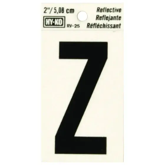 2" BEND AND PEEL BLACK ON SILVER REFLECTIVE LETTER Z HY-KO - RV-25/Z