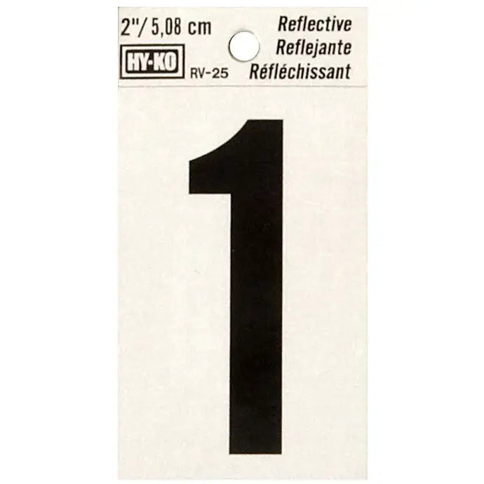 2" BEND AND PEEL BLACK ON SILVER REFLECTIVE NUMBER 1 HY-KO - RV-25/1