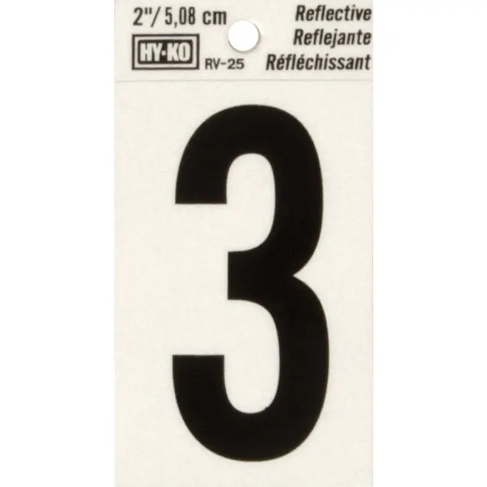 2" BEND AND PEEL BLACK ON SILVER REFLECTIVE NUMBER 3 HY-KO - RV-25/3
