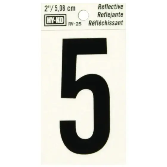 2" BEND AND PEEL BLACK ON SILVER REFLECTIVE NUMBER 5 HY-KO - RV-25/5