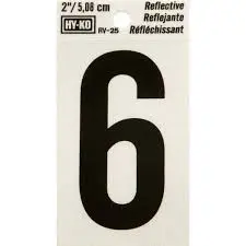 2" BEND AND PEEL BLACK ON SILVER REFLECTIVE NUMBER 6 HY-KO - RV-25/6