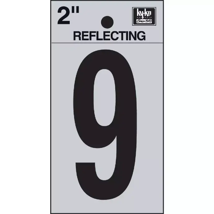 2" BEND AND PEEL BLACK ON SILVER REFLECTIVE NUMBER 9 HY-KO - RV-25/9