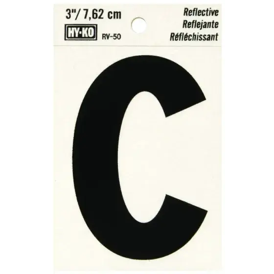 3" BEND AND PEEL BLACK ON SILVER REFLECTIVE LETTER C HY-KO - RV-50/C