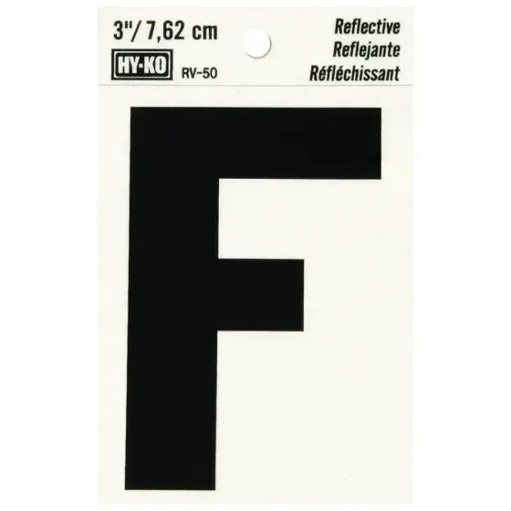 3" BEND AND PEEL BLACK ON SILVER REFLECTIVE LETTER F HY-KO - RV-50/F