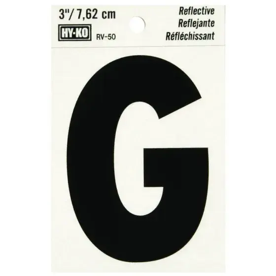 3" BEND AND PEEL BLACK ON SILVER REFLECTIVE LETTER G HY-KO - RV-50/G