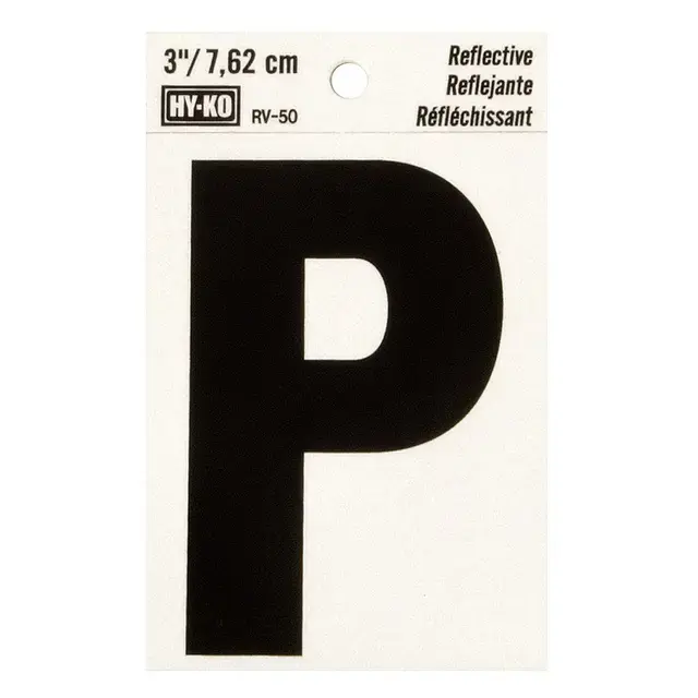 3" BEND AND PEEL BLACK ON SILVER REFLECTIVE LETTER P HY-KO - RV-50/P
