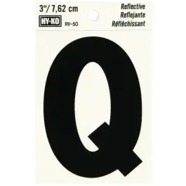 3" BEND AND PEEL BLACK ON SILVER REFLECTIVE LETTER Q HY-KO - RV-50/Q