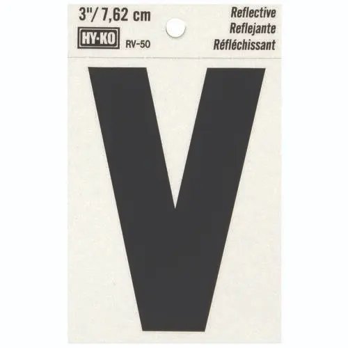3" BEND AND PEEL BLACK ON SILVER REFLECTIVE LETTER V HY-KO - RV-50/V