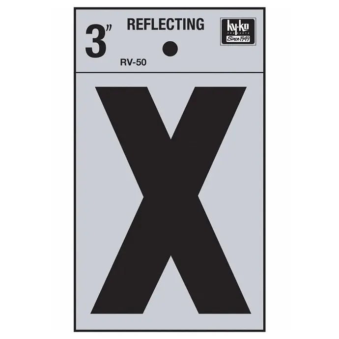 3" BEND AND PEEL BLACK ON SILVER REFLECTIVE LETTER X HY-KO - RV-50/X