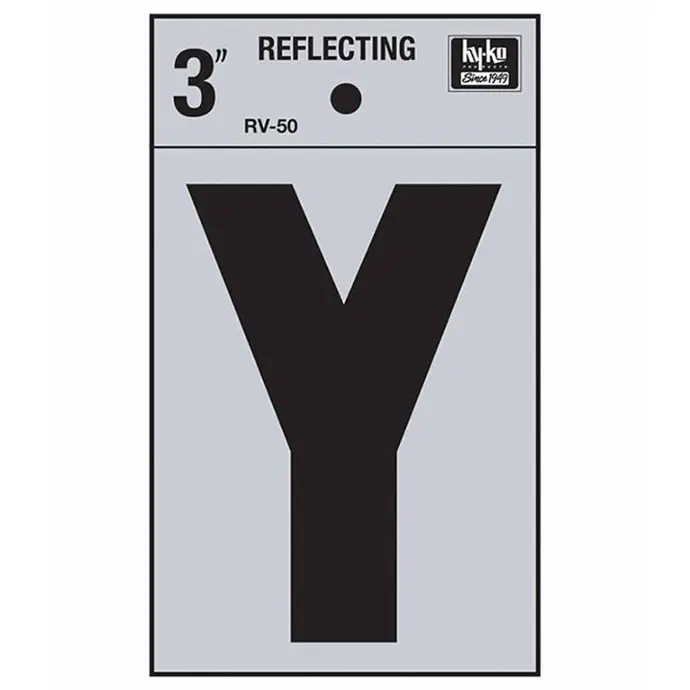 3" BEND AND PEEL BLACK ON SILVER REFLECTIVE LETTER Y HY-KO - RV-50/Y