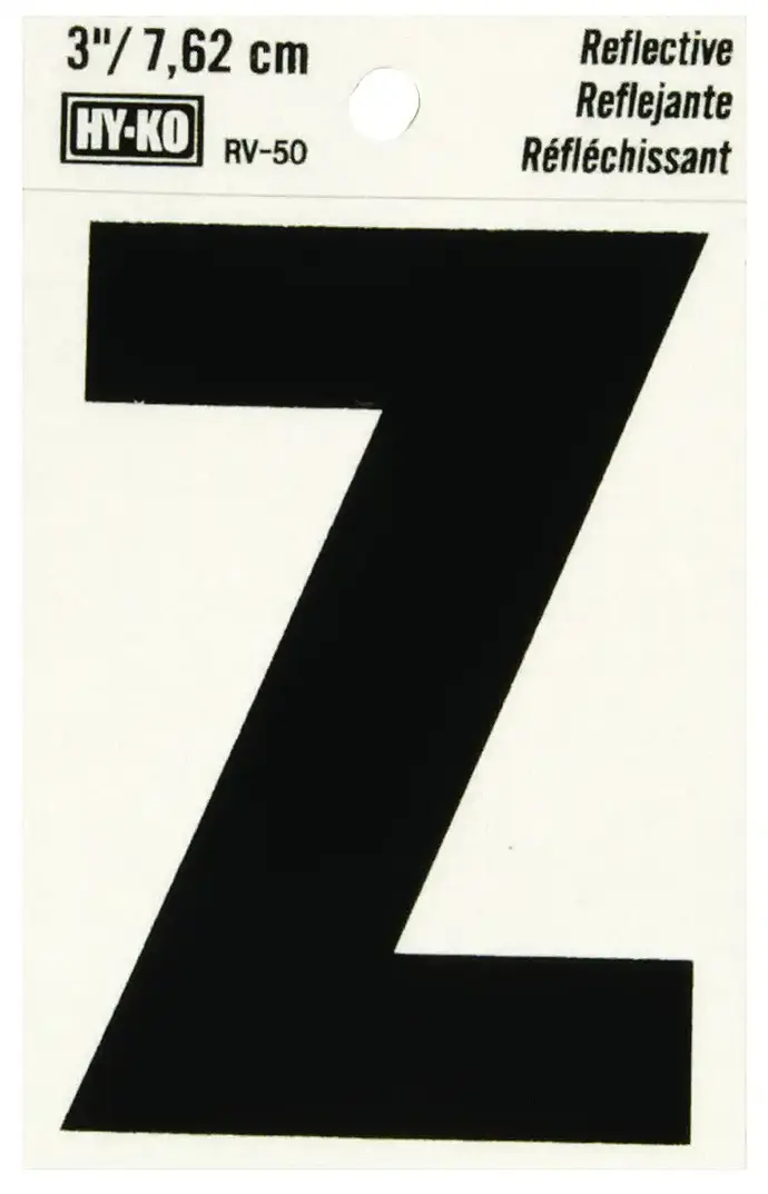 3" BEND AND PEEL BLACK ON SILVER REFLECTIVE LETTER Z HY-KO - RV-50/Z