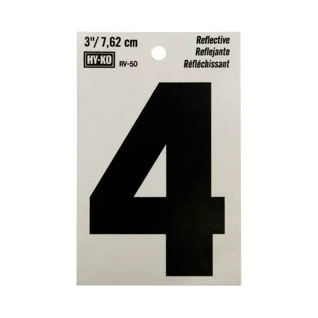 3" BEND AND PEEL BLACK ON SILVER REFLECTIVE NUMBER 4 HY-KO - RV-50/4