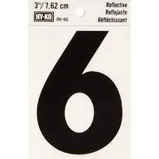 3" BEND AND PEEL BLACK ON SILVER REFLECTIVE NUMBER 6 HY-KO - RV-50/6