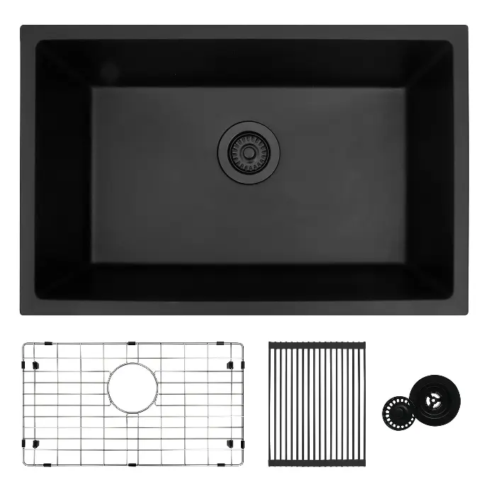 32" X 18.5" X 9"/9" GRANITE COMPOSITE KITCHEN SINK-PEARL BLACK - AS 615 PEARL BLACK