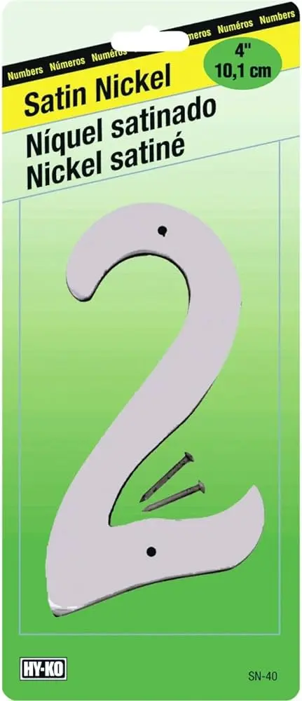 4" SATIN NICKEL FINISH HOUSE NUMBER 2 HY-KO - SN-40/2