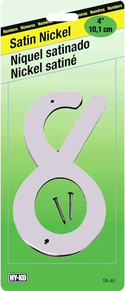 4" SATIN NICKEL FINISH HOUSE NUMBER 8 HY-KO - SN-40/8