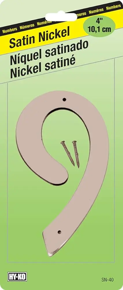 4" SATIN NICKEL FINISH HOUSE NUMBER 9 HY-KO - SN-40/9