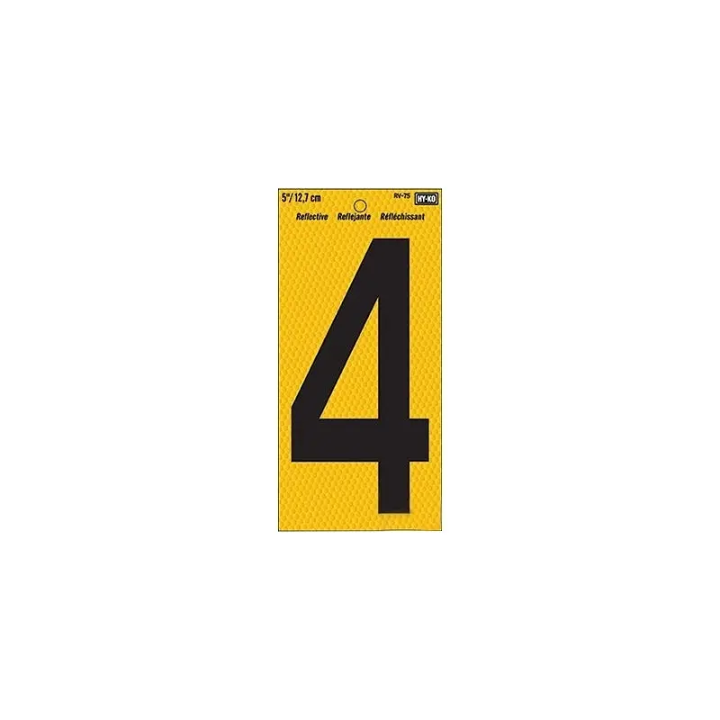 5" BEND AND PEEL BLACK ON YELLOW REFLECTIVE NUMBER 4 HY-KO - RV-75/4
