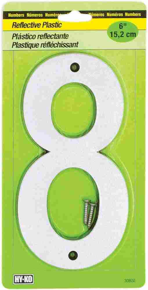 6" REFLECTIVE PLASTIC NUMBER 8 HY-KO - 30808