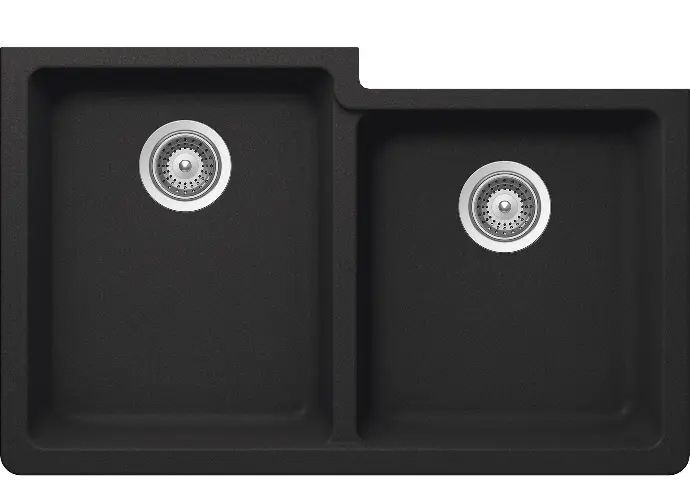 AS 602 BLACK METALIC 33" X 20.5" X 9.5/9.5" GRANITE COMPOSITE KITCHEN SINK - BLACK METALIC