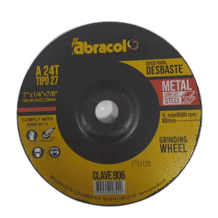Abracol A 24T Metal Grinding Wheel 7''x 1/4''x 7/8''