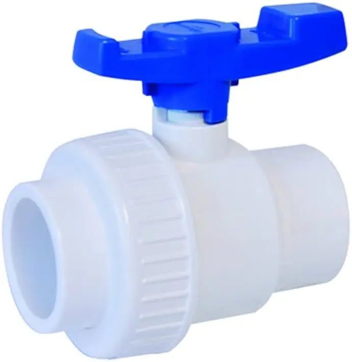 BALL VALVE 1/2" SINGLE UNION CEM ASTEM WHITE TECNOPLASTIC - 2412-005TP