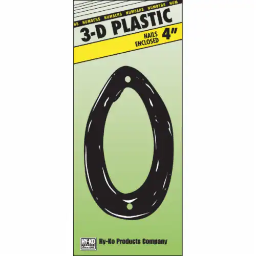 BLACK 4" PLASTIC HOUSE NUMBER 0 HY-KO - PN-29/0