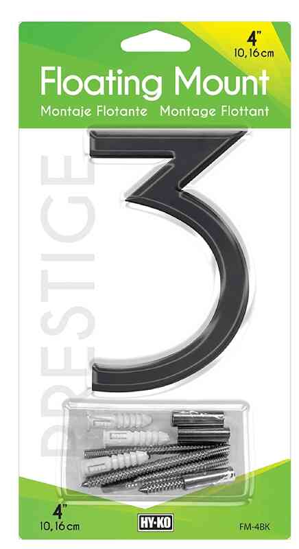 BLACK 4" PLASTIC HOUSE NUMBER 3 HY-KO - FM-4BK/3