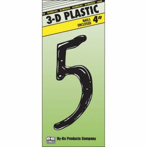 BLACK 4" PLASTIC HOUSE NUMBER 5 HY-KO - PN-29/5