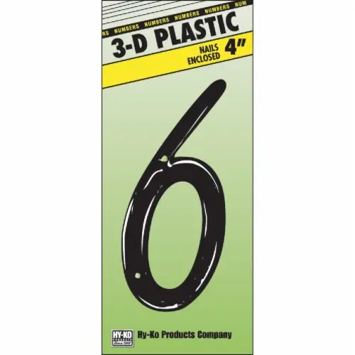 BLACK 4" PLASTIC HOUSE NUMBER 6 HY-KO - PN-29/6