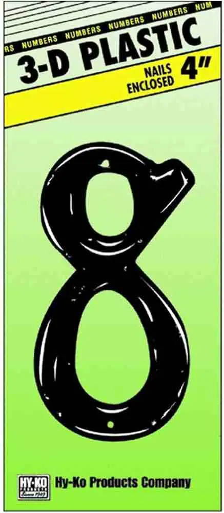 BLACK 4" PLASTIC HOUSE NUMBER 8 HY-KO - PN-29/8