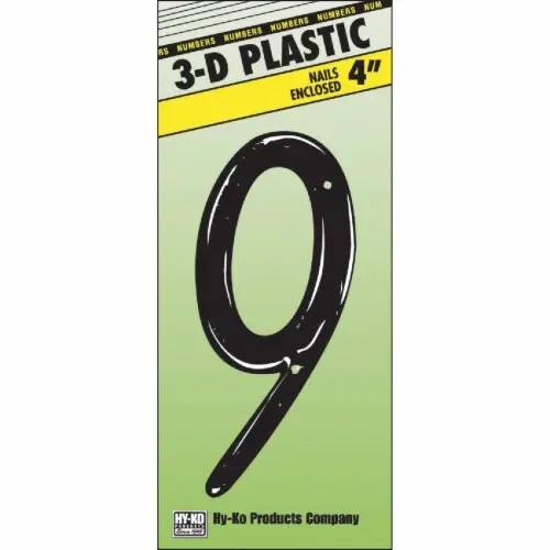 BLACK 4" PLASTIC HOUSE NUMBER 9 HY-KO - PN-29/9