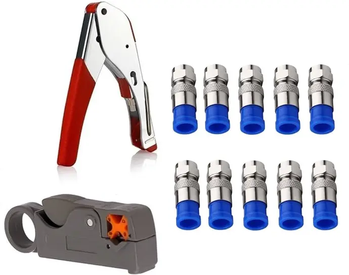 COAX CABLE CRIMPER, COAXIAL COMPRESSION TOOL KIT WIRE STRIPPER WITH F RG6 RG59 CONNECTORS - RG59