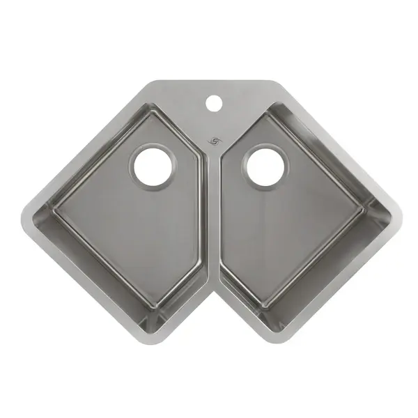 DAX HANDMADE CORNER DOUBLE BOWL UNDERMOUNT KITCHEN SINK 16GAUGE SS BRUSHED FINISH 32-3/4 X 22-3/4 X 10" ( DAX-347)