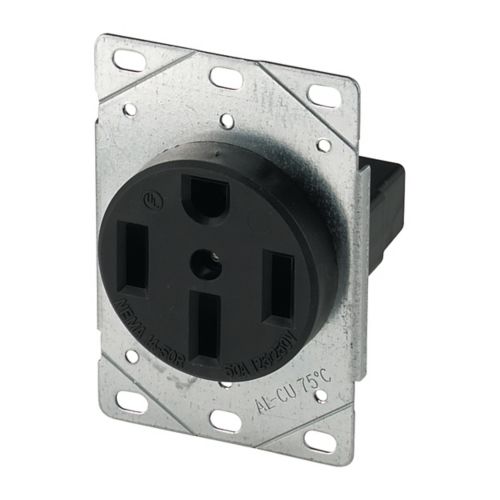 EATON 50A FLUSH MOUNT POWER RECEPTACLE 3-POLE 4WIRE 125V/250V BLACK - 38B