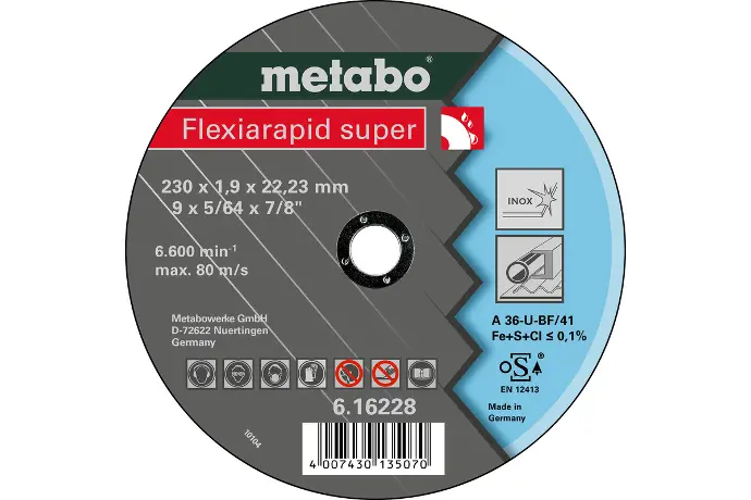 FLEXIARAPID SUPER 230 X 1.9 X 22.2 STAINLESS CUTTING DISC METABO - 616228000
