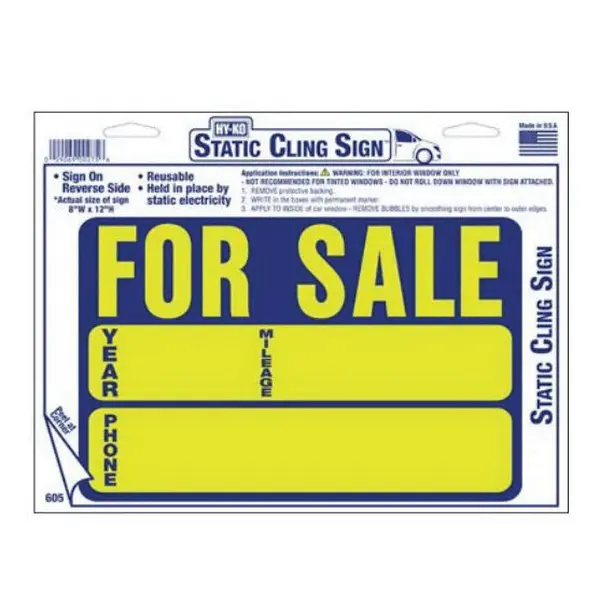 FOR SALE SIGN YELLOW LEGEND 8" X 12" HY-KO - 605