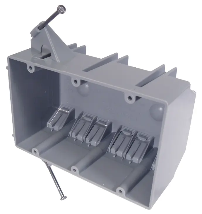 GRAY 3-GANG PLASTIC OUTLET BOX w/NAIL - JC44X