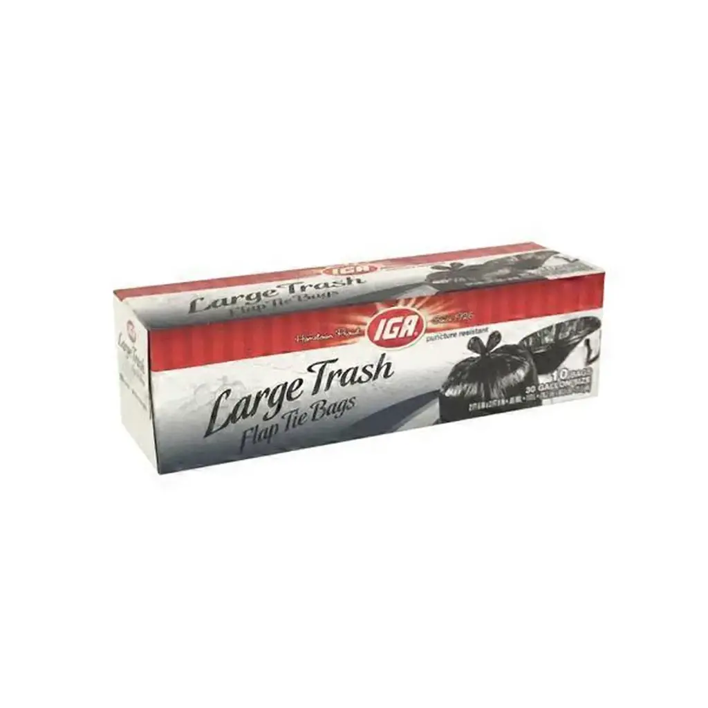 IGA FLAP TIE LARGE TRASH BAGS 30GAL 10CT