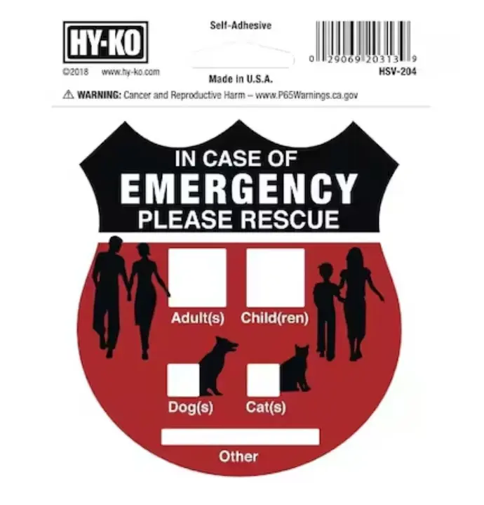 IN CASE OF EMERGENCY PLEASE RESCUE, SILVER BACKGROUND 4" X 4" SIGN ...