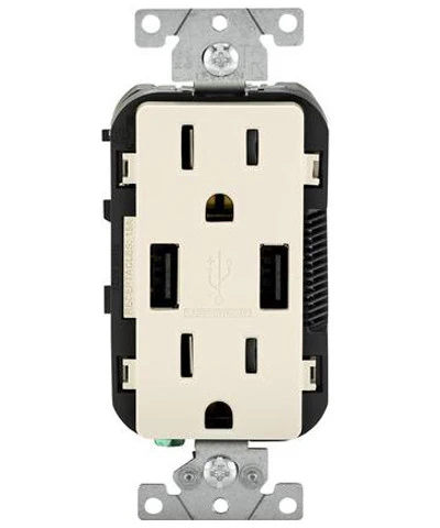 LEVITON IVORY DUPLEX OUTLET W/2-USB CHARGER - T5632-1